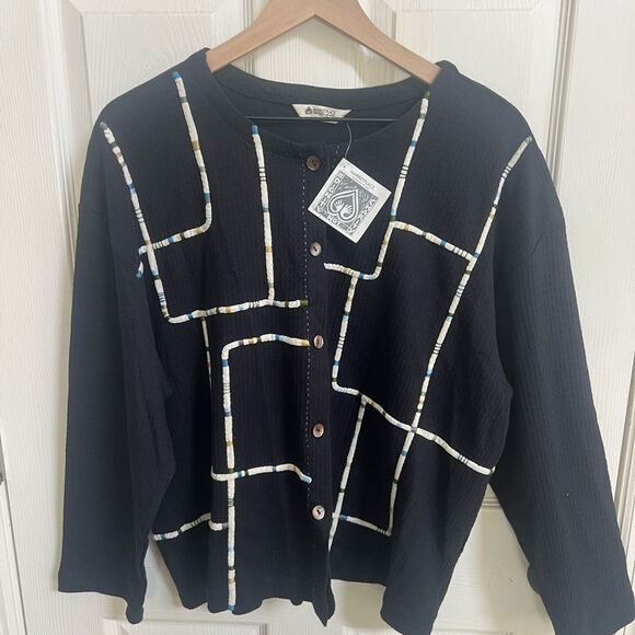 Marketplace Black Cardigan with Geometric Pattern, Sustainable - Picture 1 of 7